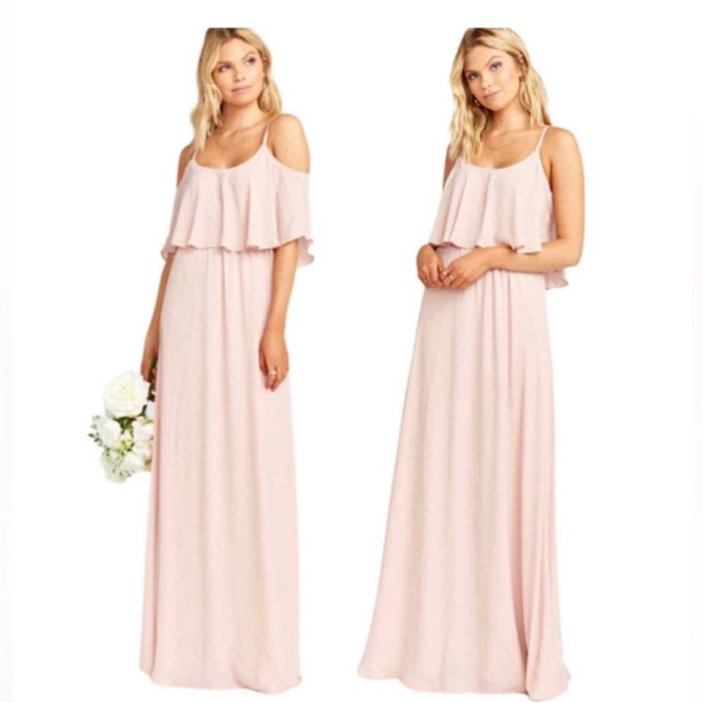 Show me your MuMu Size XS Blush Pink Caitlin Ruffle Spaghetti Strap Maxi Dress - Picture 1 of 7